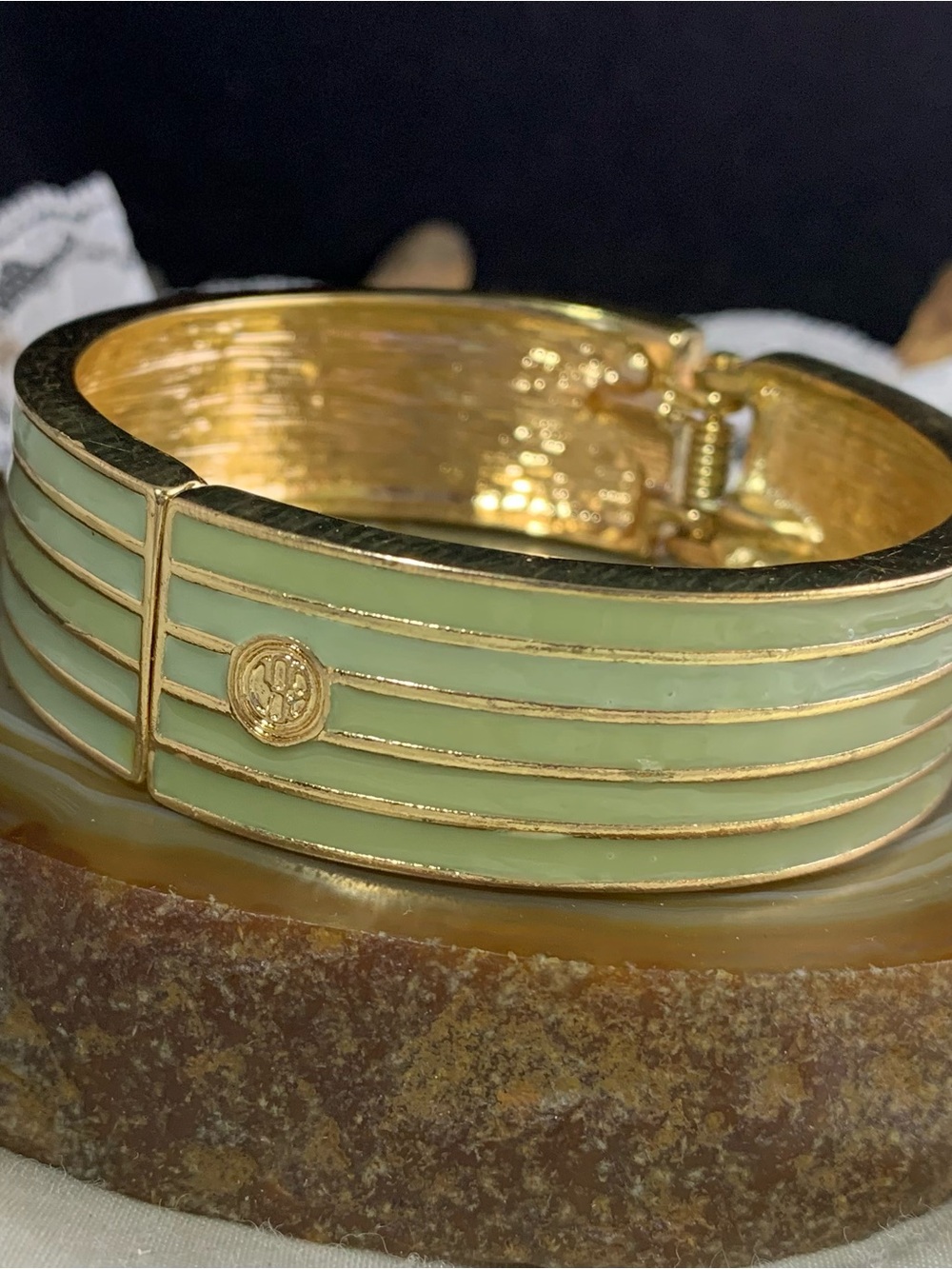 Gold-Tone Mint Green Enamel Cuff Bracelet by desinger RJ Graziano